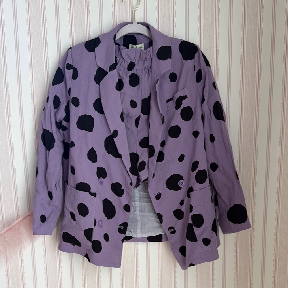 Purple and Black Polka Dot Blazer and shorts set
